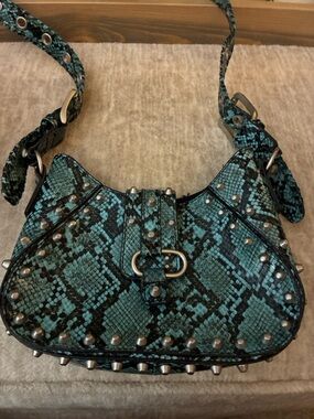 Urban‎ Outfitters Teal Snake-Print Studded Crossbody